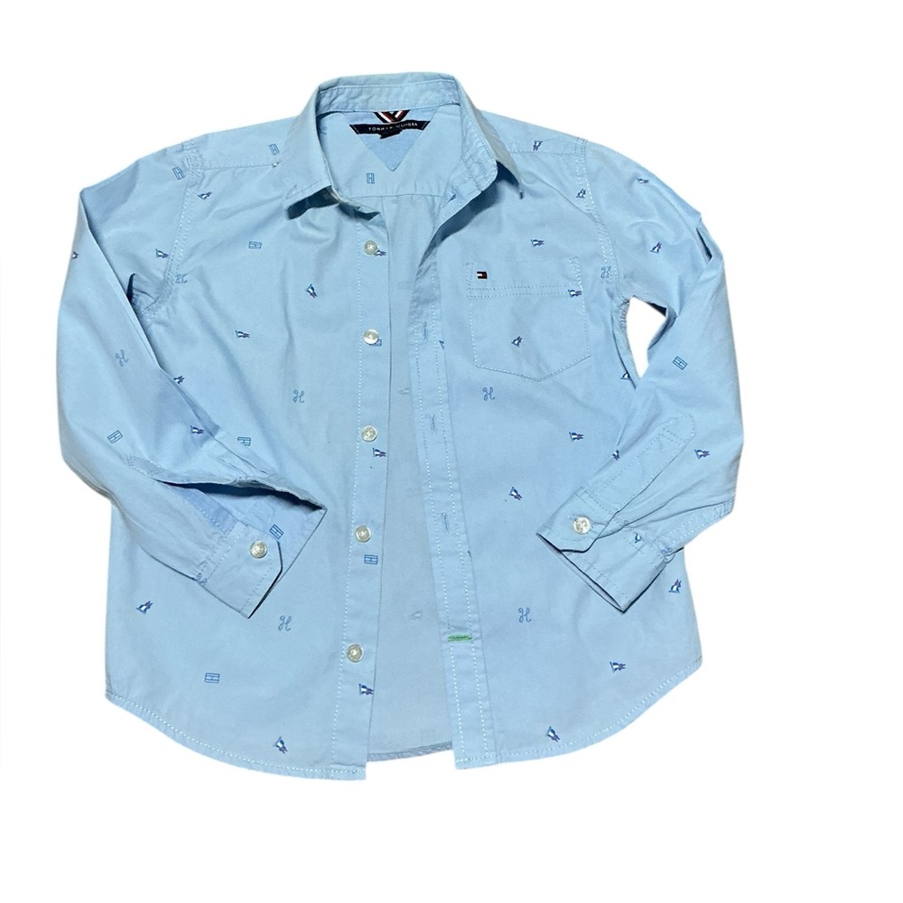 Tommy Hilfiger Kids Light Blue Patterned Button-Down Shirt - Picture 2 of 7